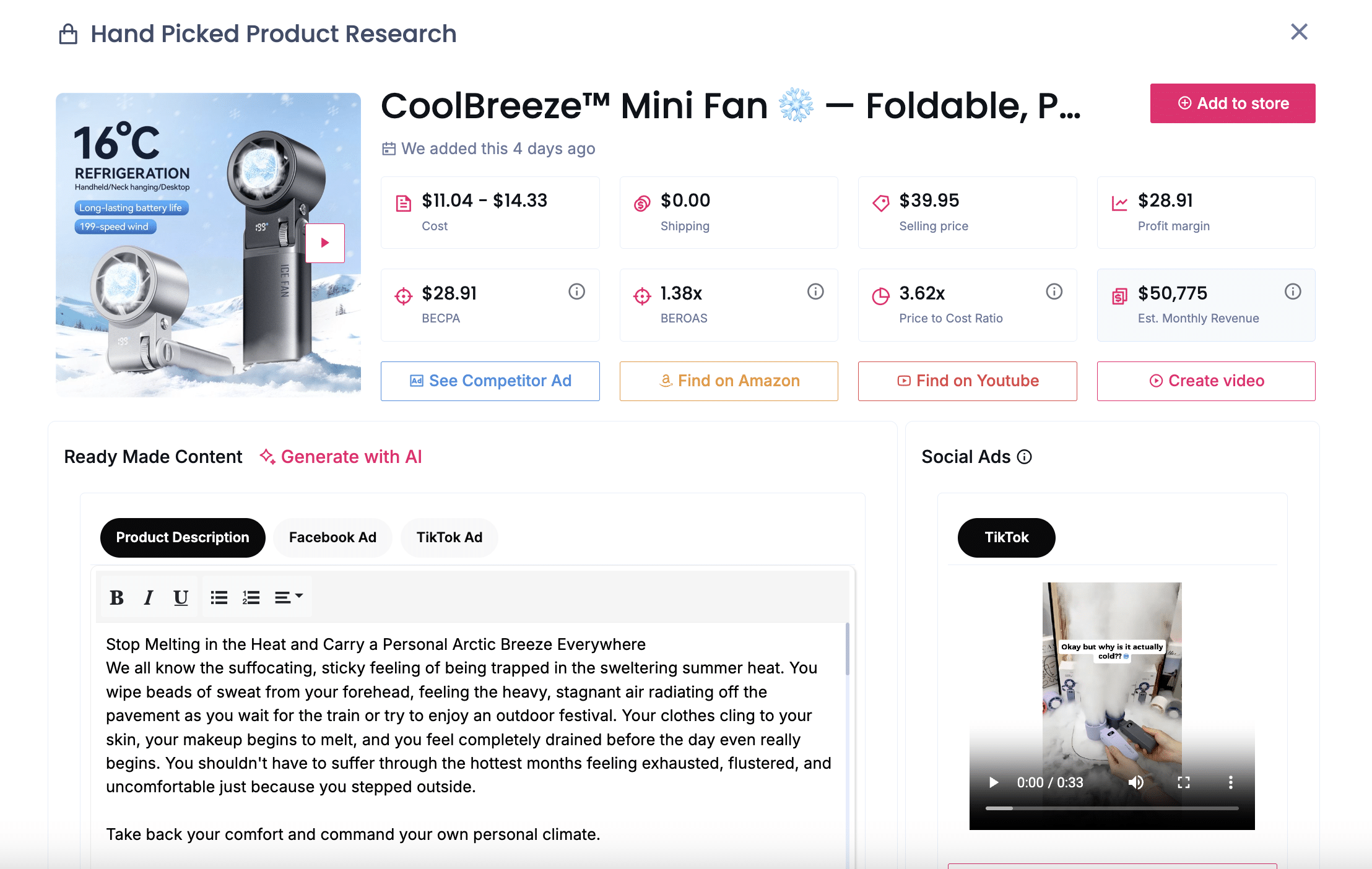 CoolBreeze Mini Fan